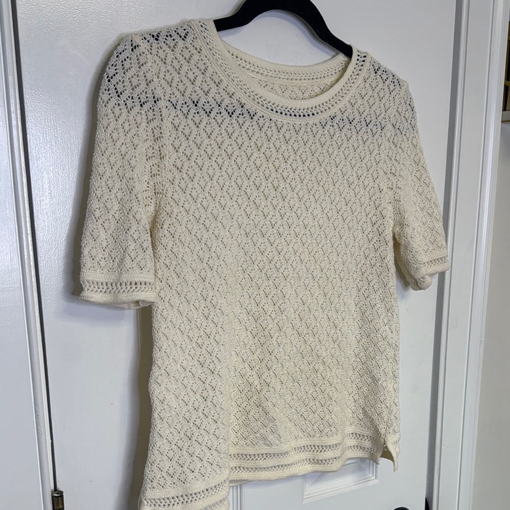 Cream Crochet Short Sleeve Blouse 100% Cotton - Picture 4 of 7
